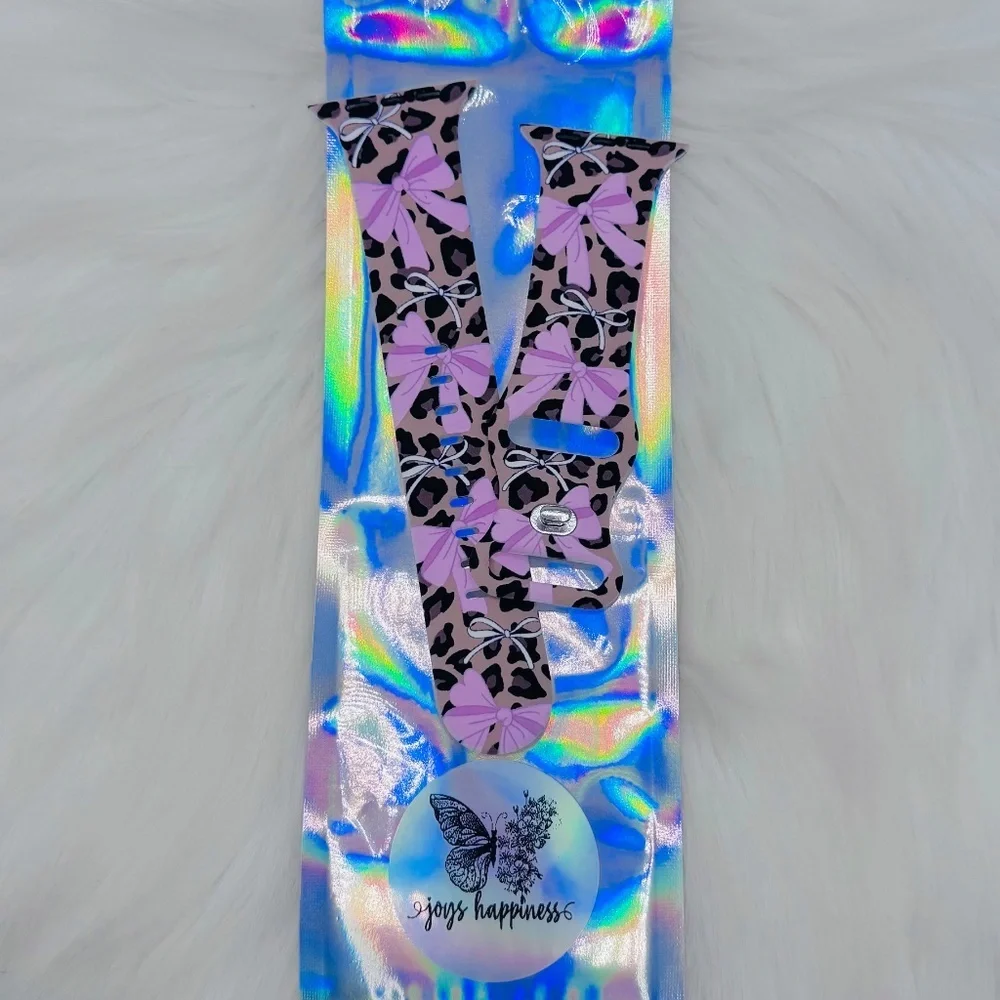 New Pink Bow & Leopard Watch Band For Apple Watch 42mm / 44mm / 45mm /49mm