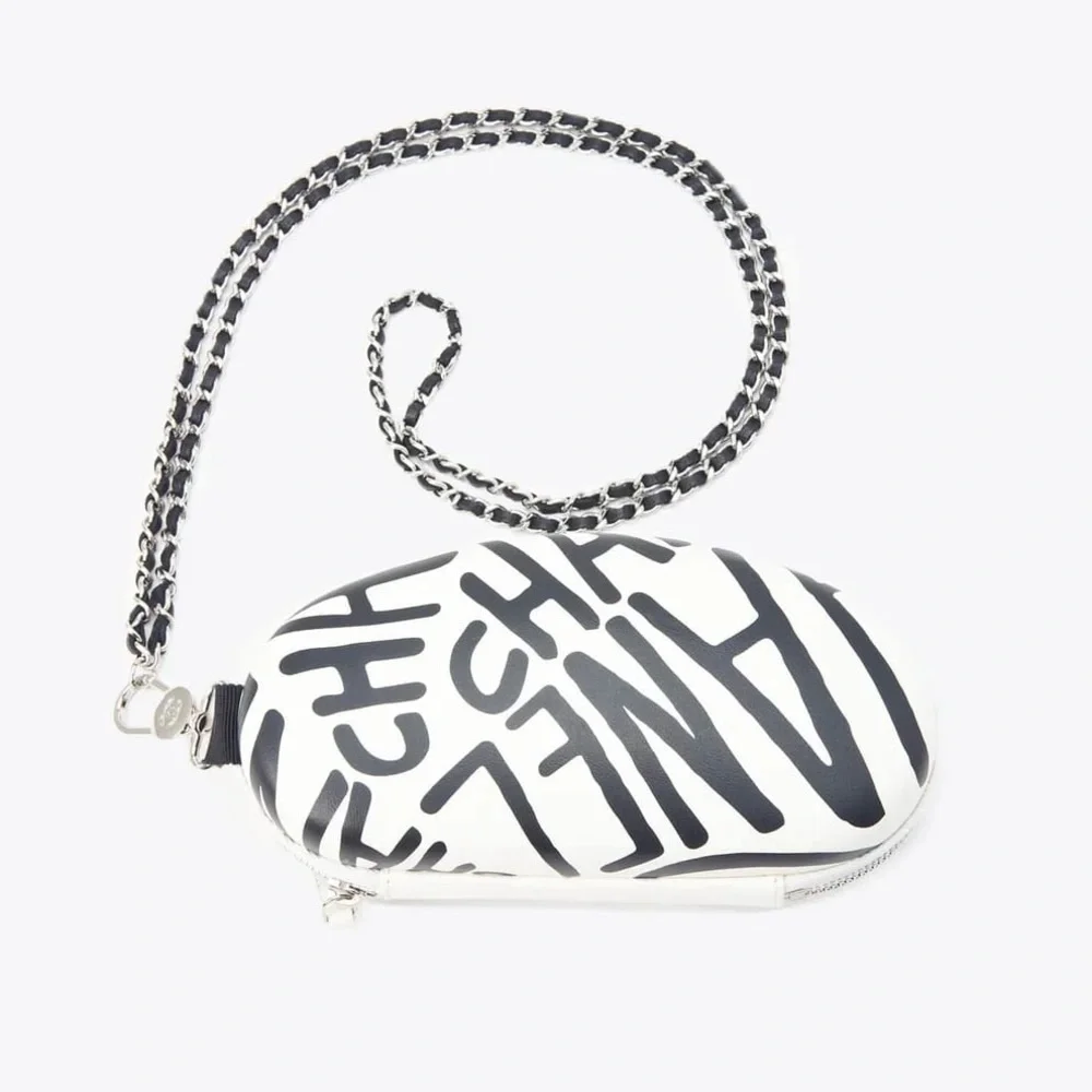 Authentic CHANEL new printed leather case with chain