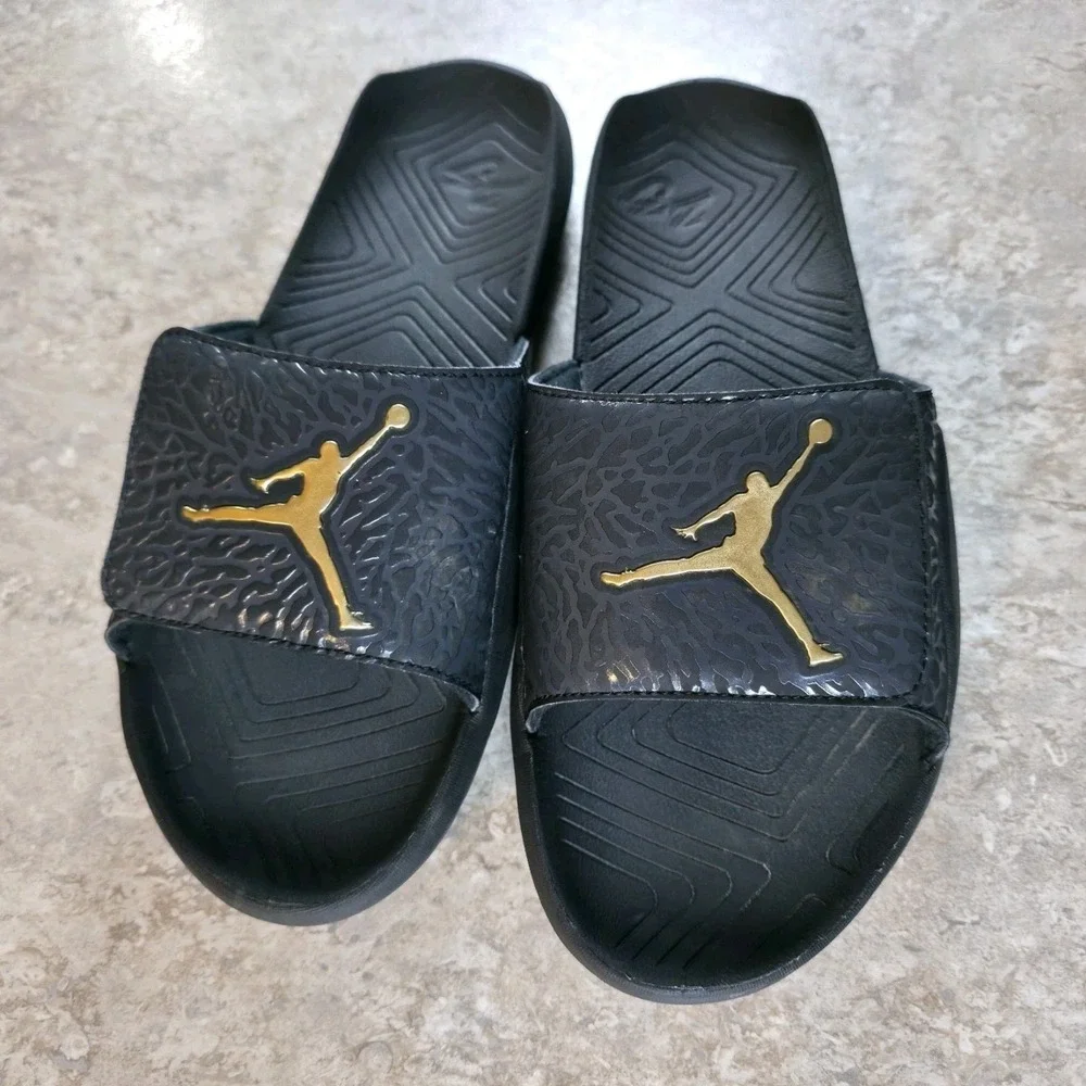 Nike Jordan Hydro Slides US 12 Wolf Gray Gold Black BQ6290-007 Adjustable *Clean