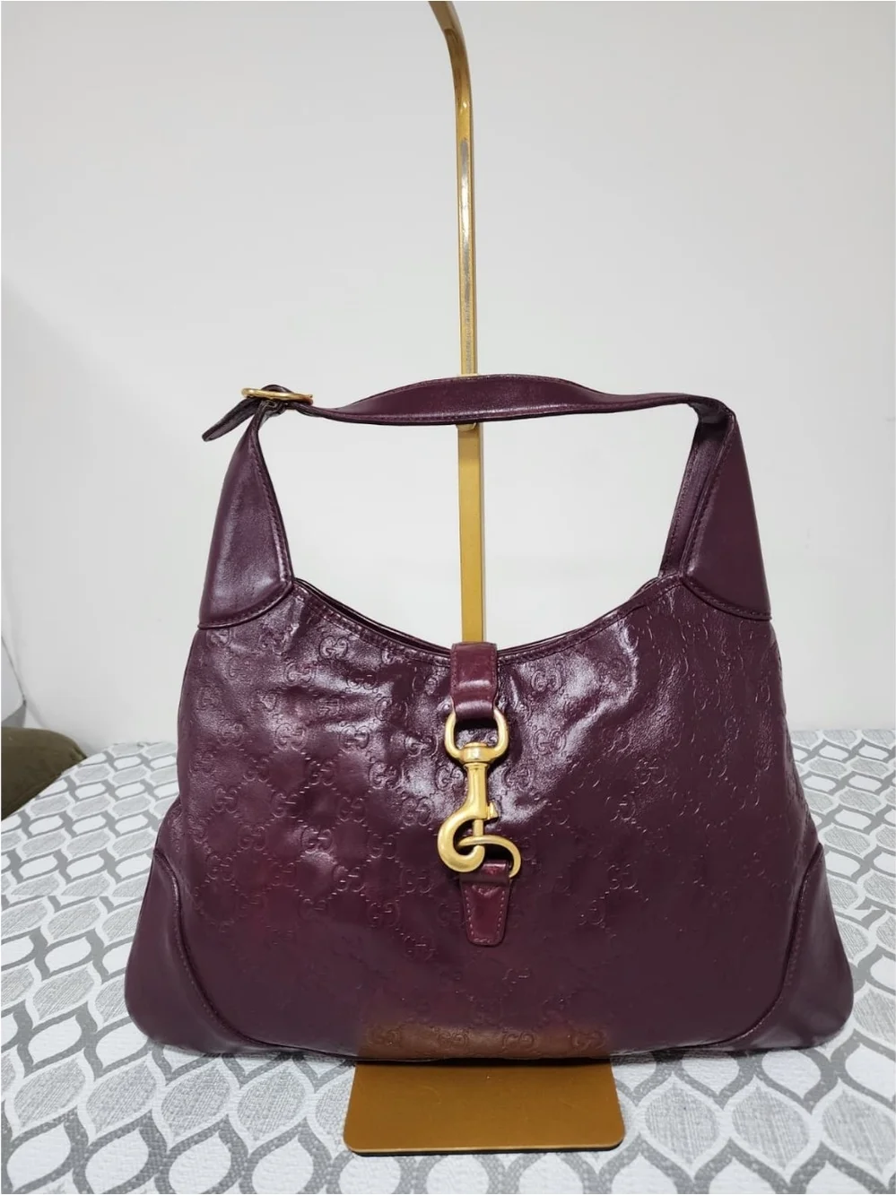GUCCI Guccissima Leather Jackie O Hobo Bag Burgundy