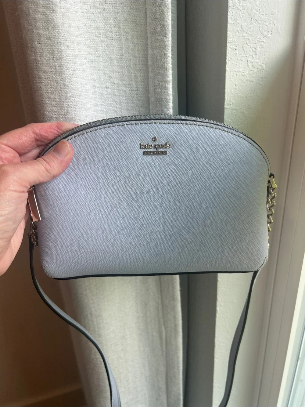 kate spade Blue/grey Leather Dome Crossbody with Gold Chain