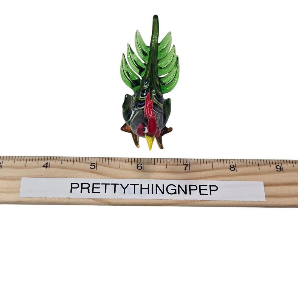 Pier 1 Imports Ranger the Rooster Glass Figurine Farm Bird Green Red with Box