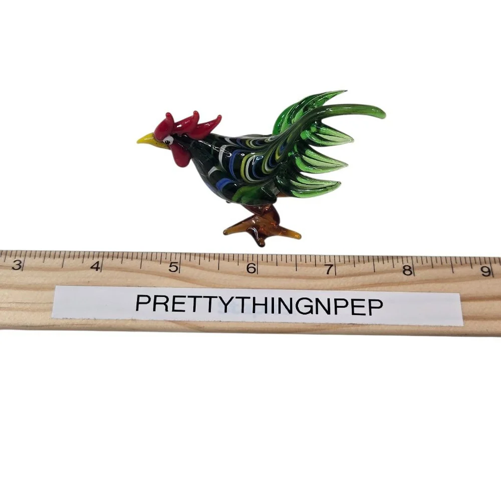 Pier 1 Imports Ranger the Rooster Glass Figurine Farm Bird Green Red with Box