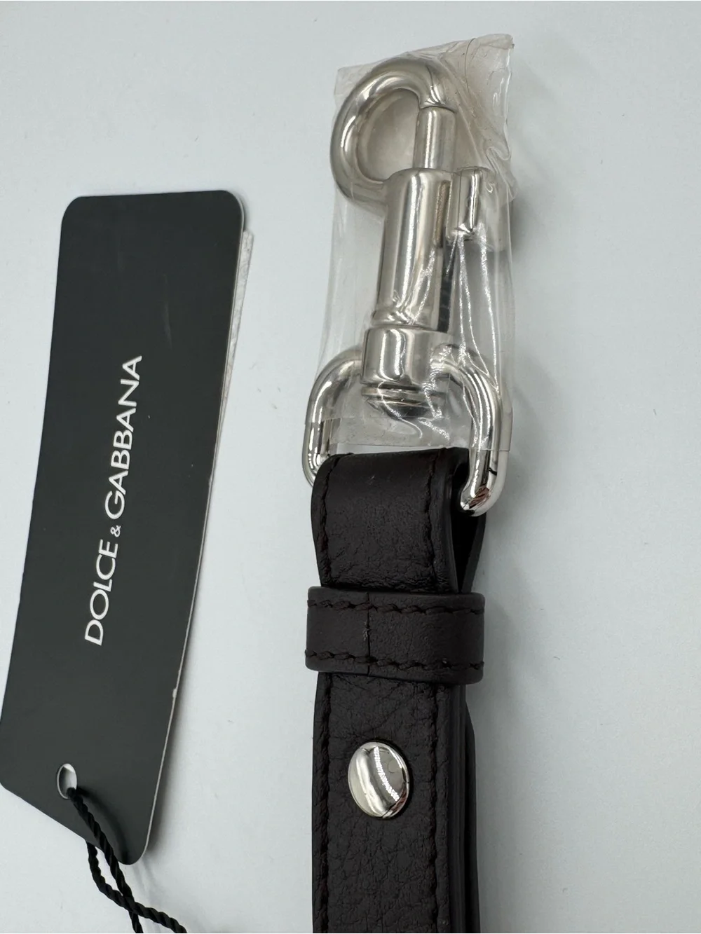 Dolce & Gabbana Dark Brown Leather Keychain with Silver Hardware NWT