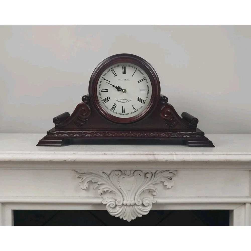 Vtg Daniel Dakota Quartz Westminster Chime 22x11 Mantle Clock Faux Walnut Veneer