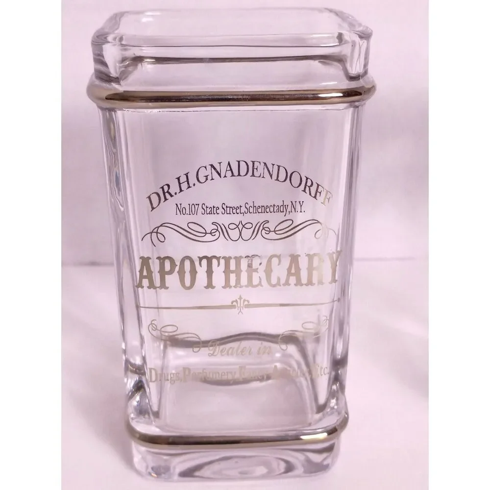 Bella Lux Apothecary Collection Vtg Apothecary Label Vanity Tumbler Brush holder