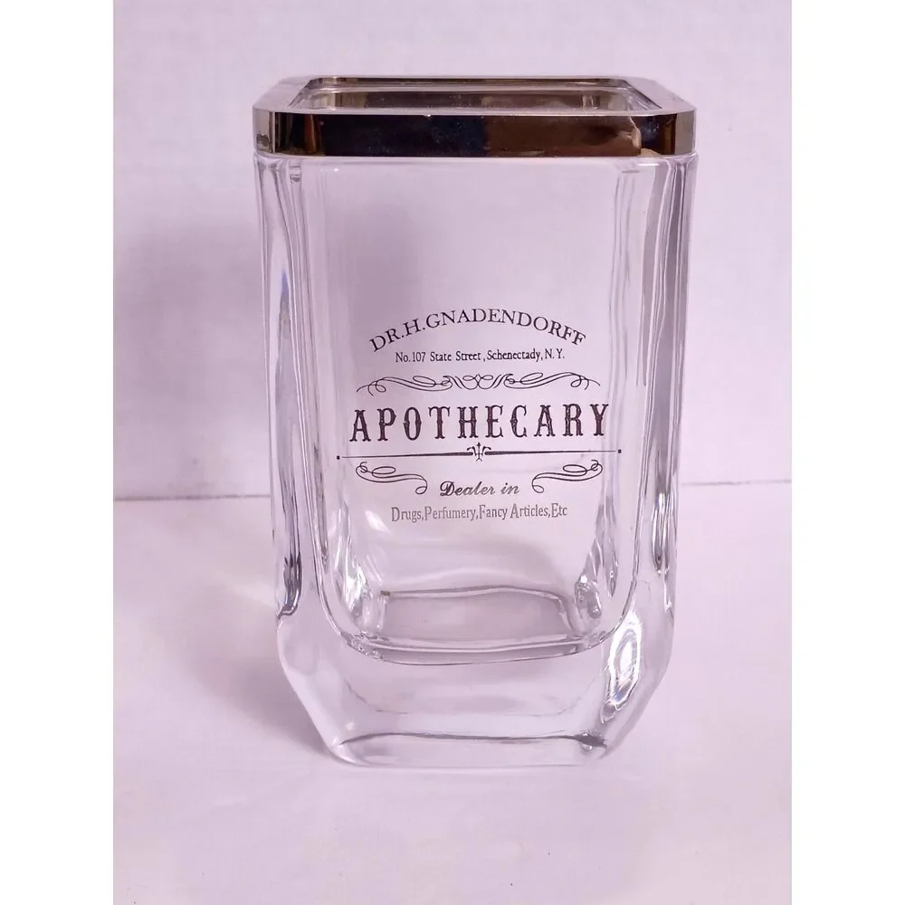 Bella Lux Apothecary Collection Vtg Apothecary Label Vanity Tumbler Brush holder