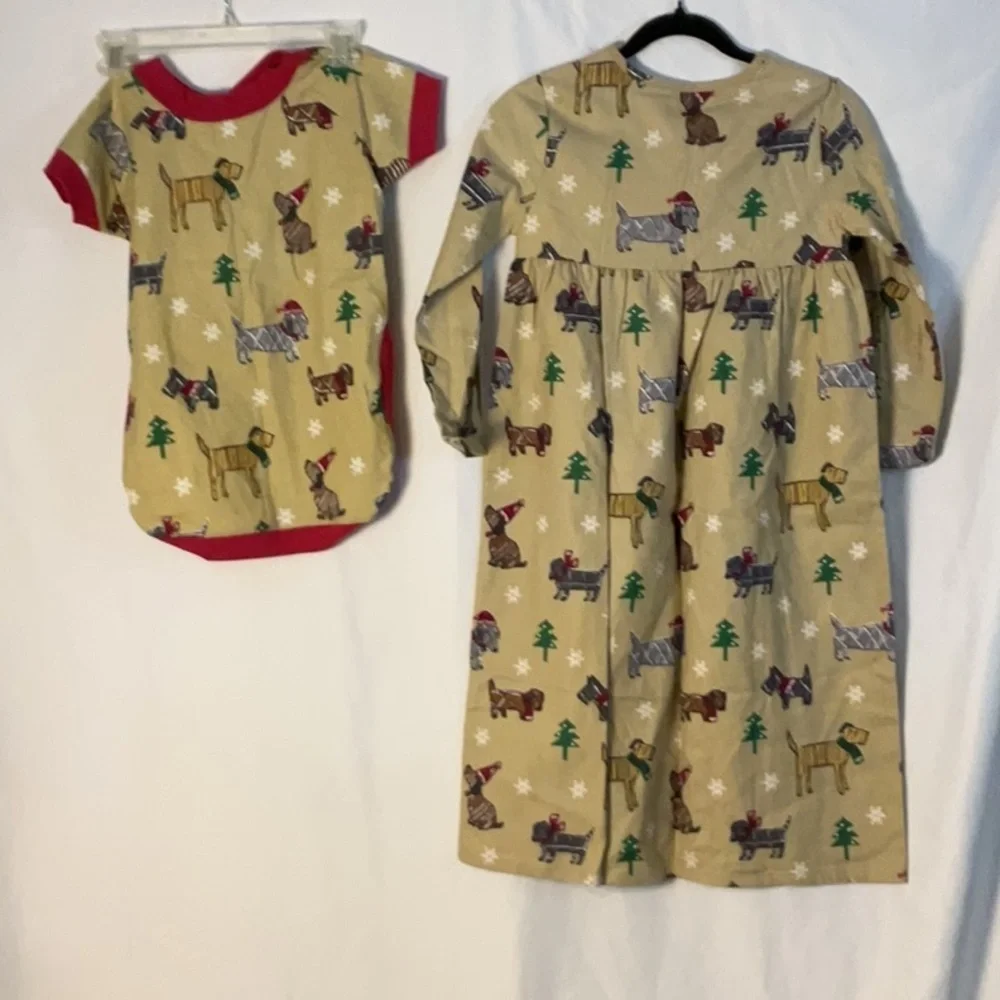 NWT Company Store Dapper Dogs Christmas matching kids nightgown & dog pj