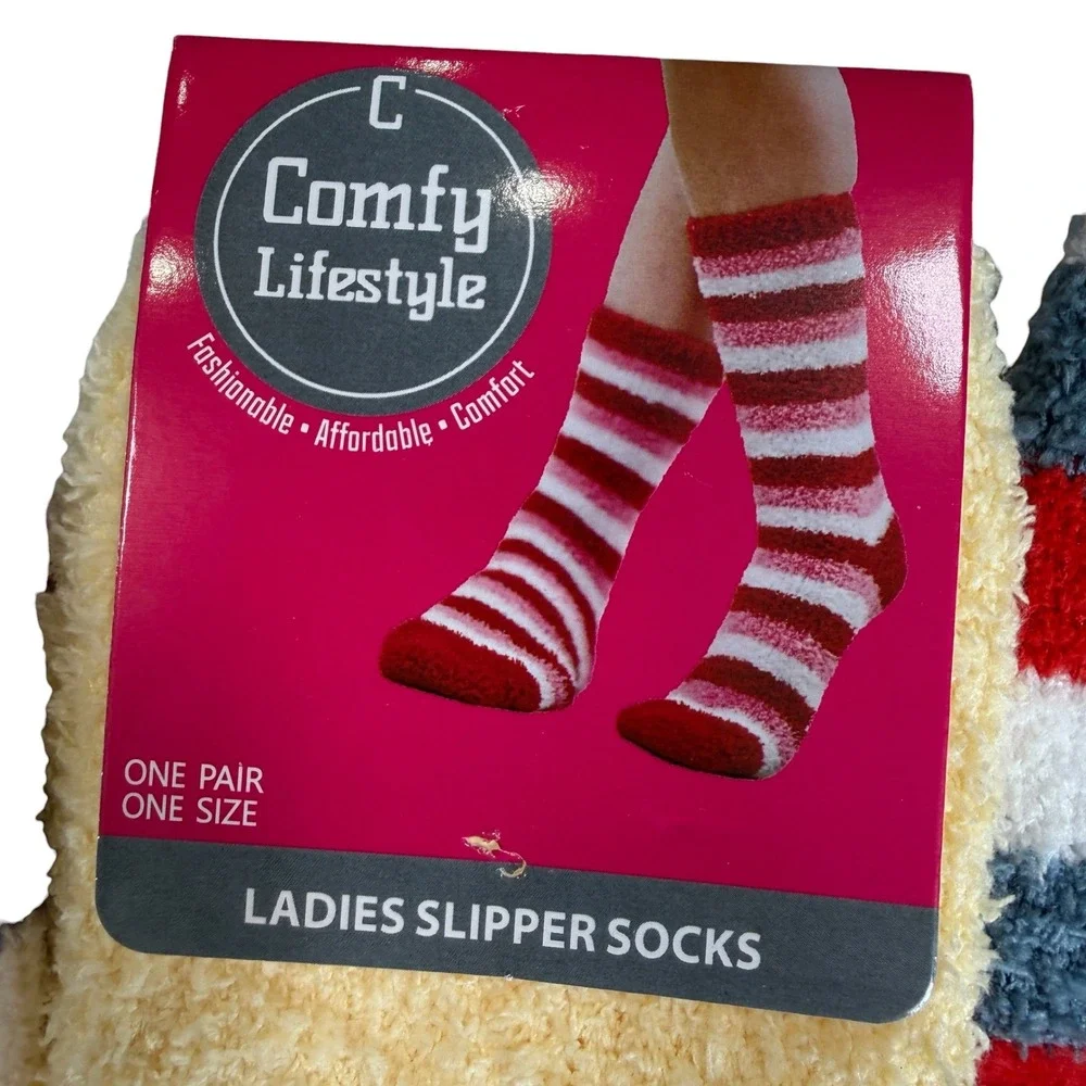 NEW Womens Fuzzy Slipper Socks One Size 3 Pack Multicolor Cozy Comfy Loungewear