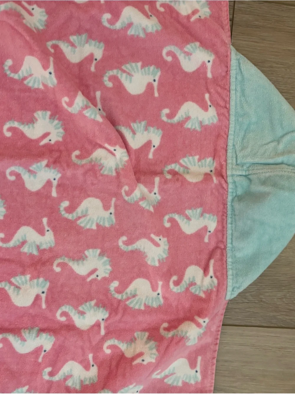 Pottery Barn Kids Pink Seahorse hooded bath towel personalized w/name “REMI”