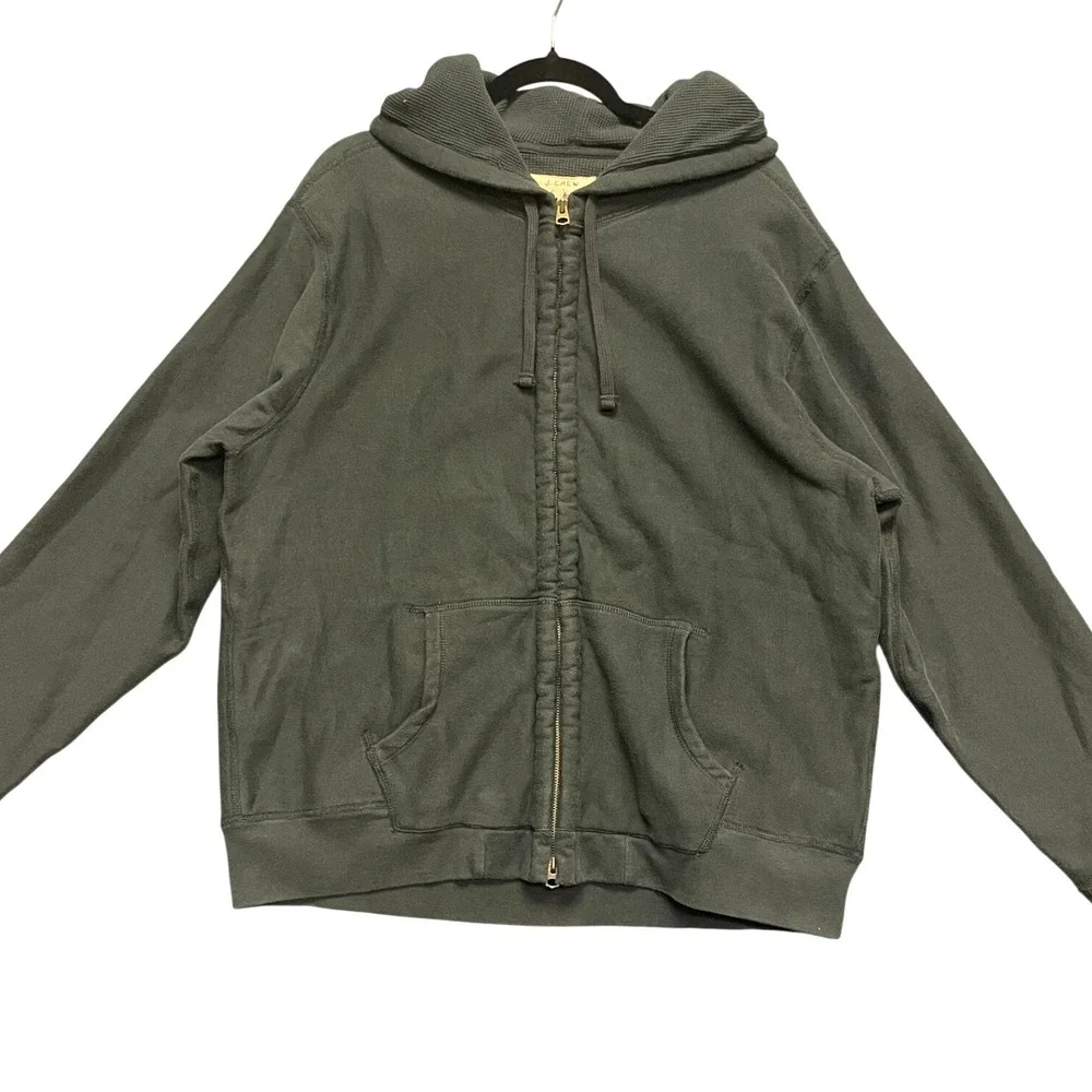 J.Crew Vintage Fleece Full Zip Hoodie Mens XL Faded Black Green Waffle Lined