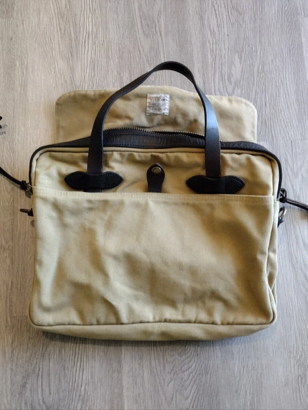 Filson Rugged Twill And Bridle Leather Briefcase W/ Shoulder Strap