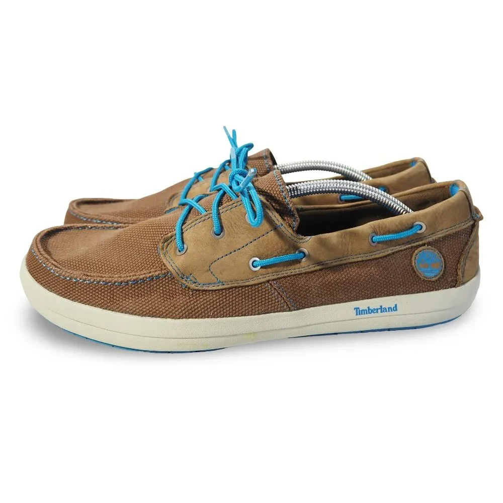Timberland Canvas Slip-on Boat Shoes Men's 13 Brown / Blue‎ 3717A