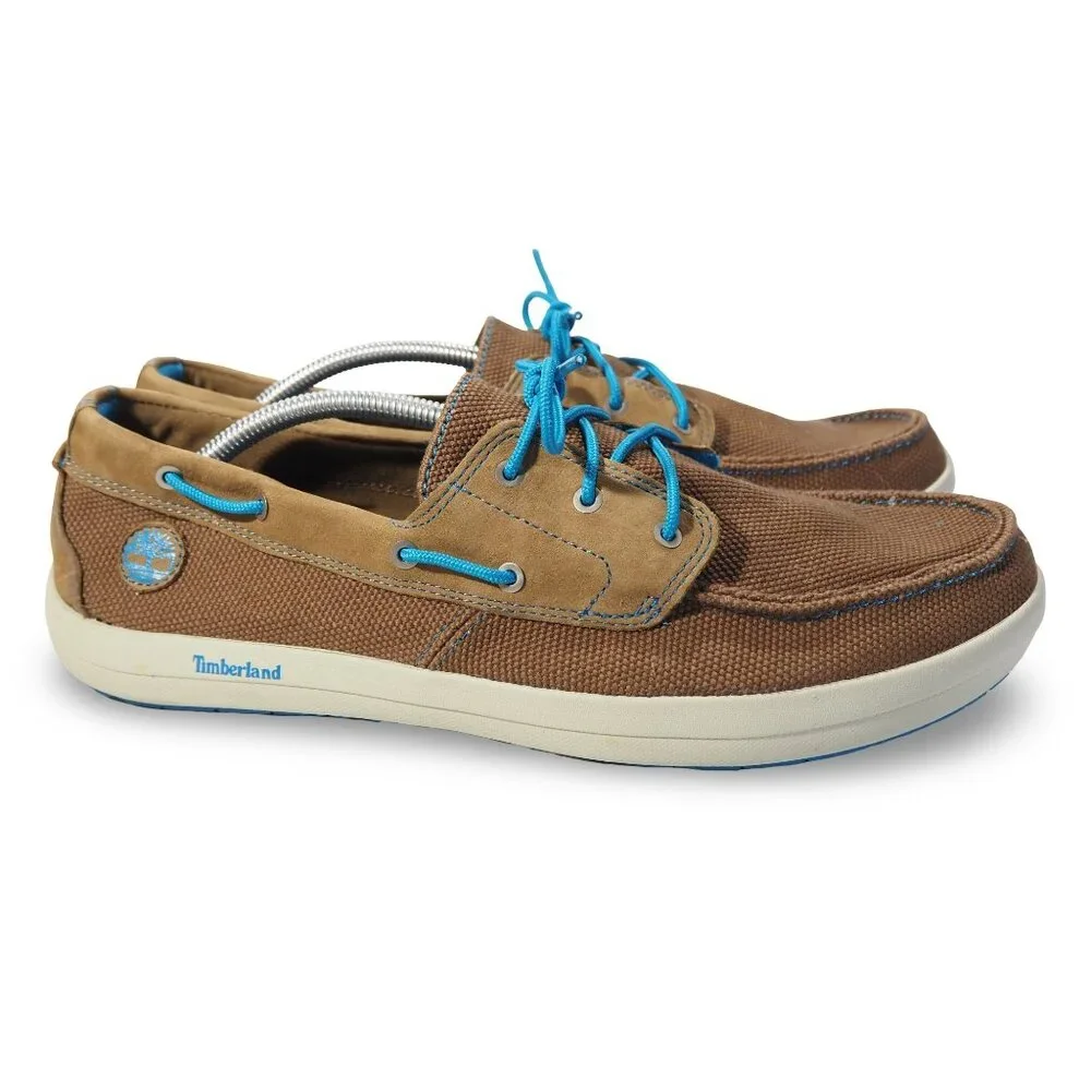 Timberland Canvas Slip-on Boat Shoes Men's 13 Brown / Blue‎ 3717A