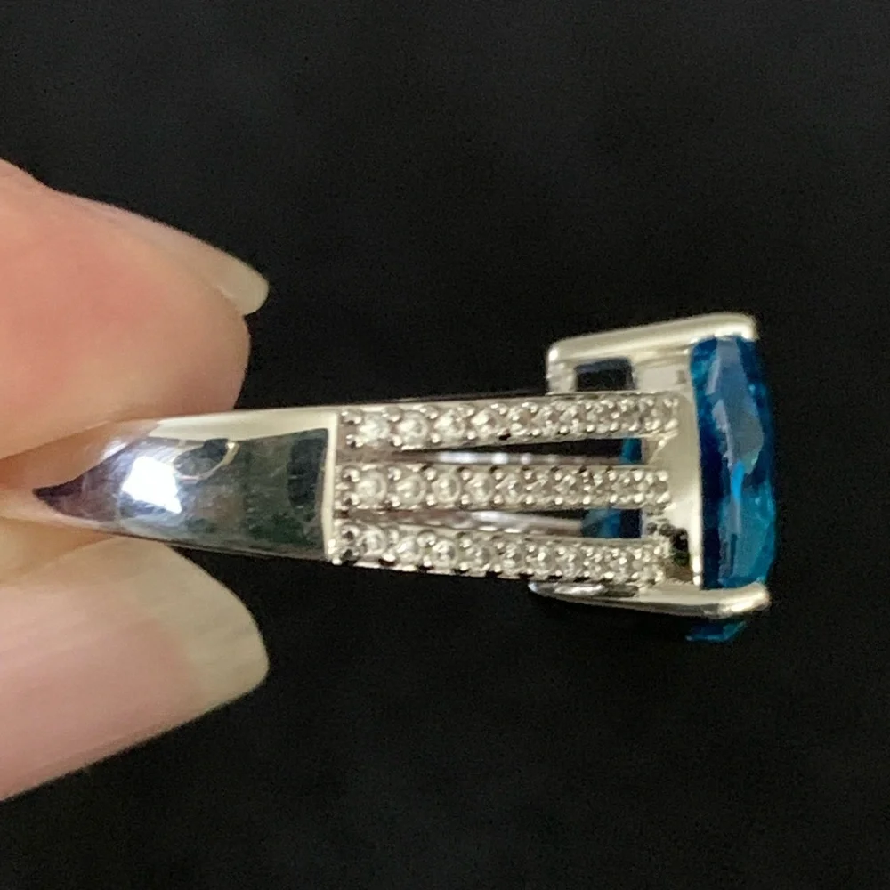Bella Luce Blue And White Rhodium Over Sterling Silver Heart Ring 4.05ctw