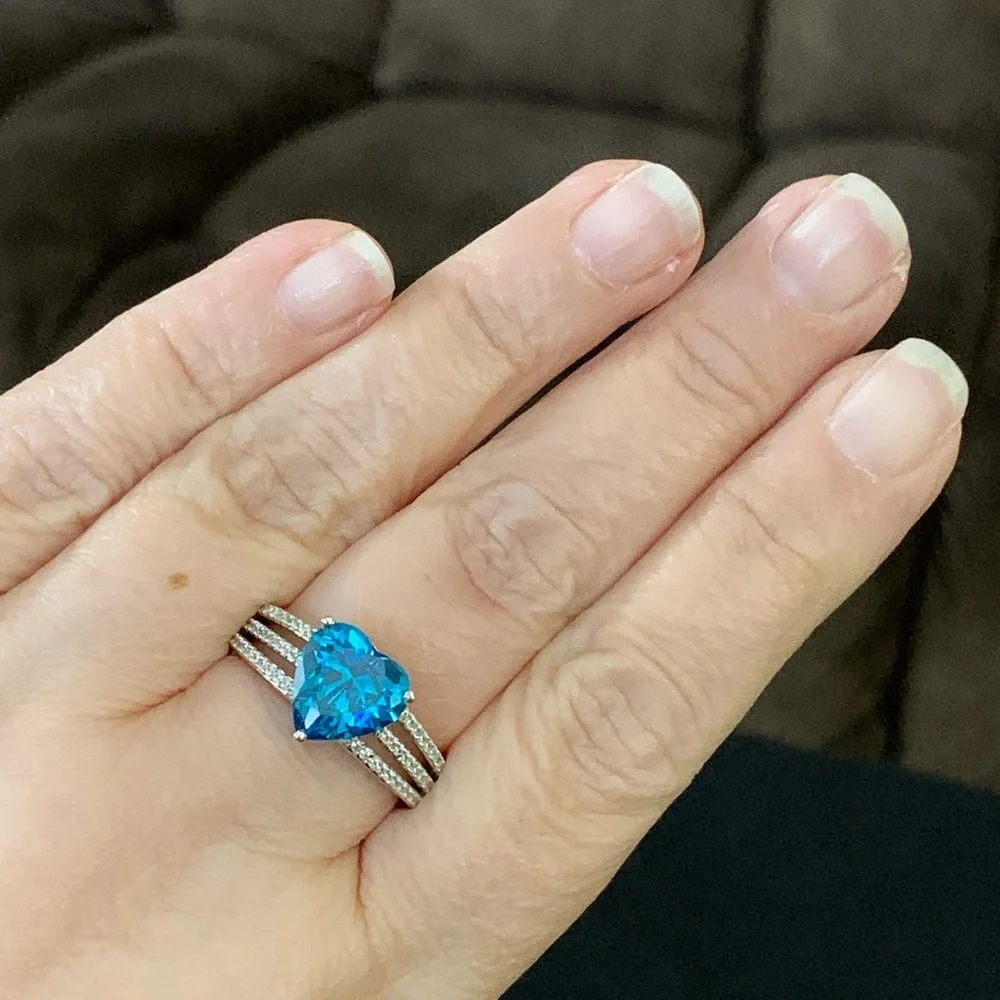 Bella Luce Blue And White Rhodium Over Sterling Silver Heart Ring 4.05ctw