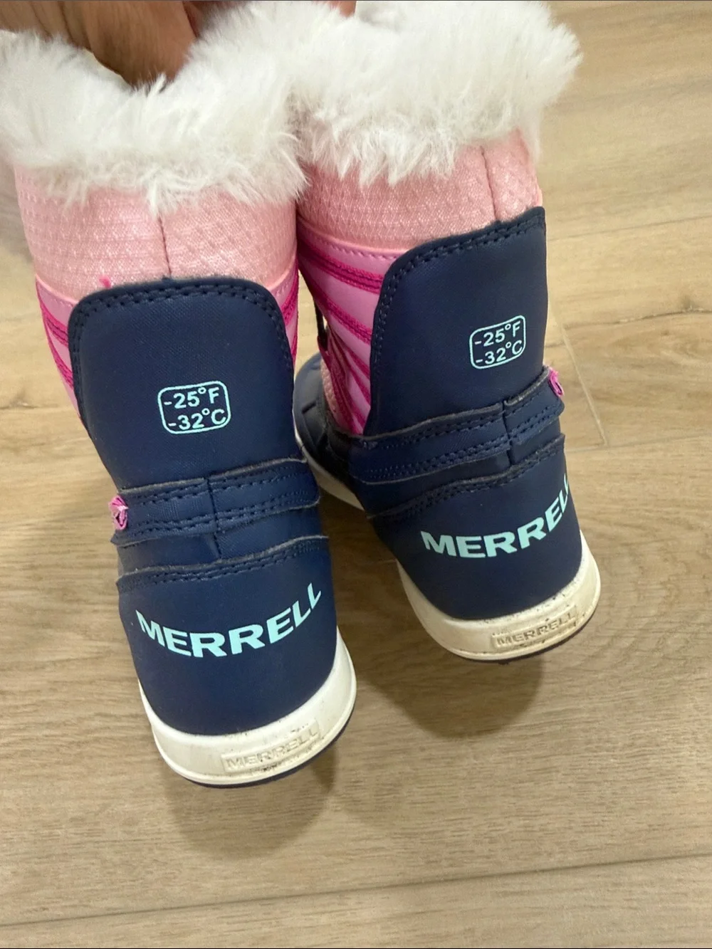 Kids Waterproof Snow Boots with Faux Fur - Pink and Navy