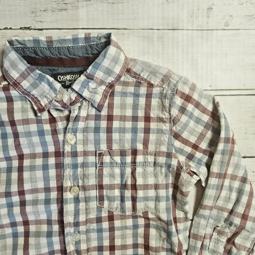 Oshkosh B'Gosh Plaid Button Down Size 5 Blue‎ And Reddish Brown