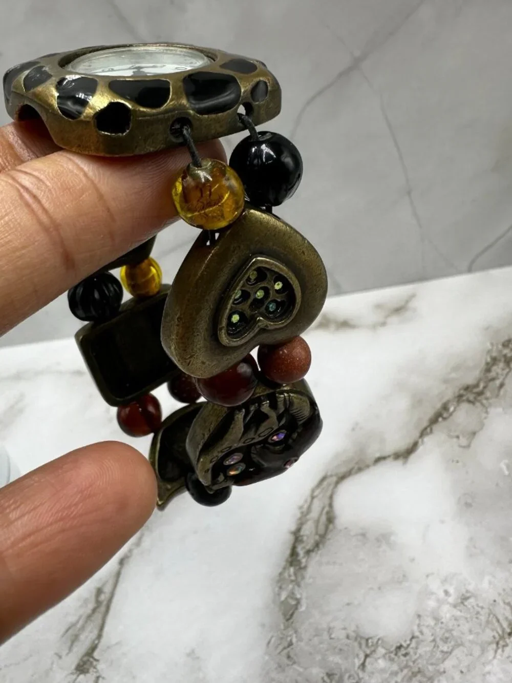 3/$30 Chico’s Watch Women Bronze Tone Elephant Beaded Stretch Bracelet