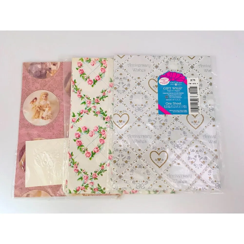 3 Vintage American Greetings Forget Me Not Gift Wrap Paper Sheets Sealed