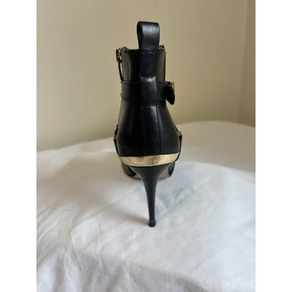 Marc Fisher Aprille Ankle Booties Black Leather & Gold Sz 5.5 Night Out Clubbing