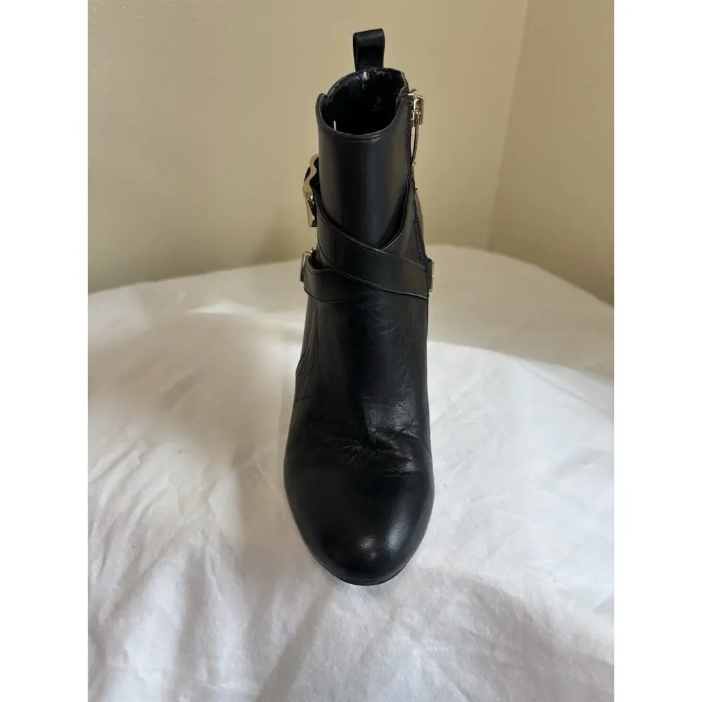 Marc Fisher Aprille Ankle Booties Black Leather & Gold Sz 5.5 Night Out Clubbing