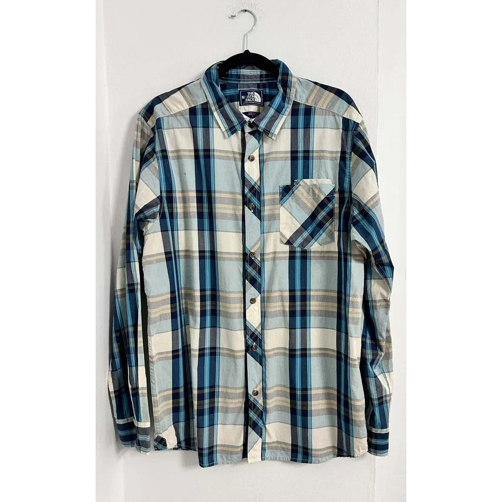 Western Snap Button Plaid Shirt‎ The North Face Blue Mens Medium