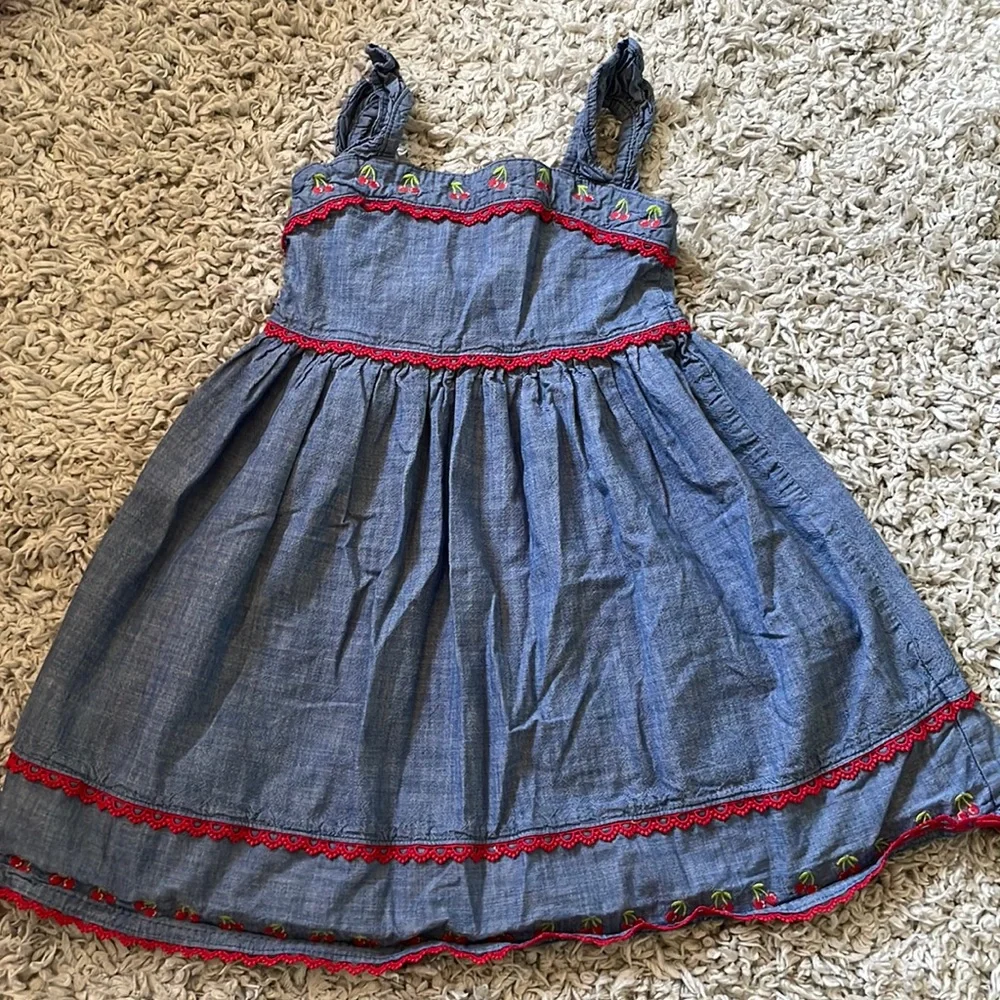 2020 Gymboree “Very Cherry” Embroidered Chambray Dress, Size 5T