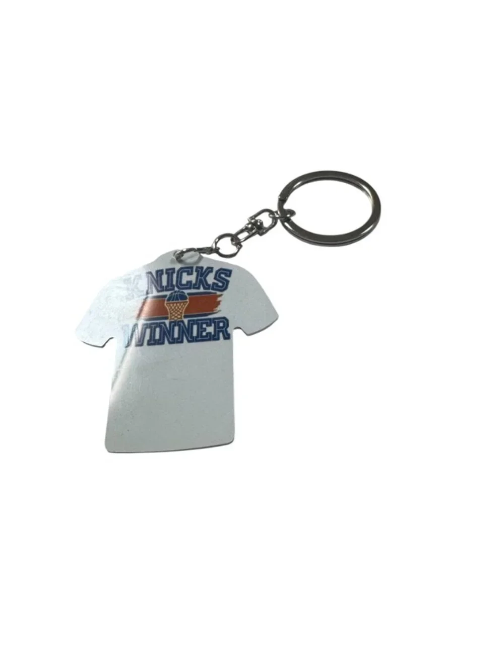Knicks Winner Basketball Jersey Shape Metal Keychain, White, Sports Fan Accessor