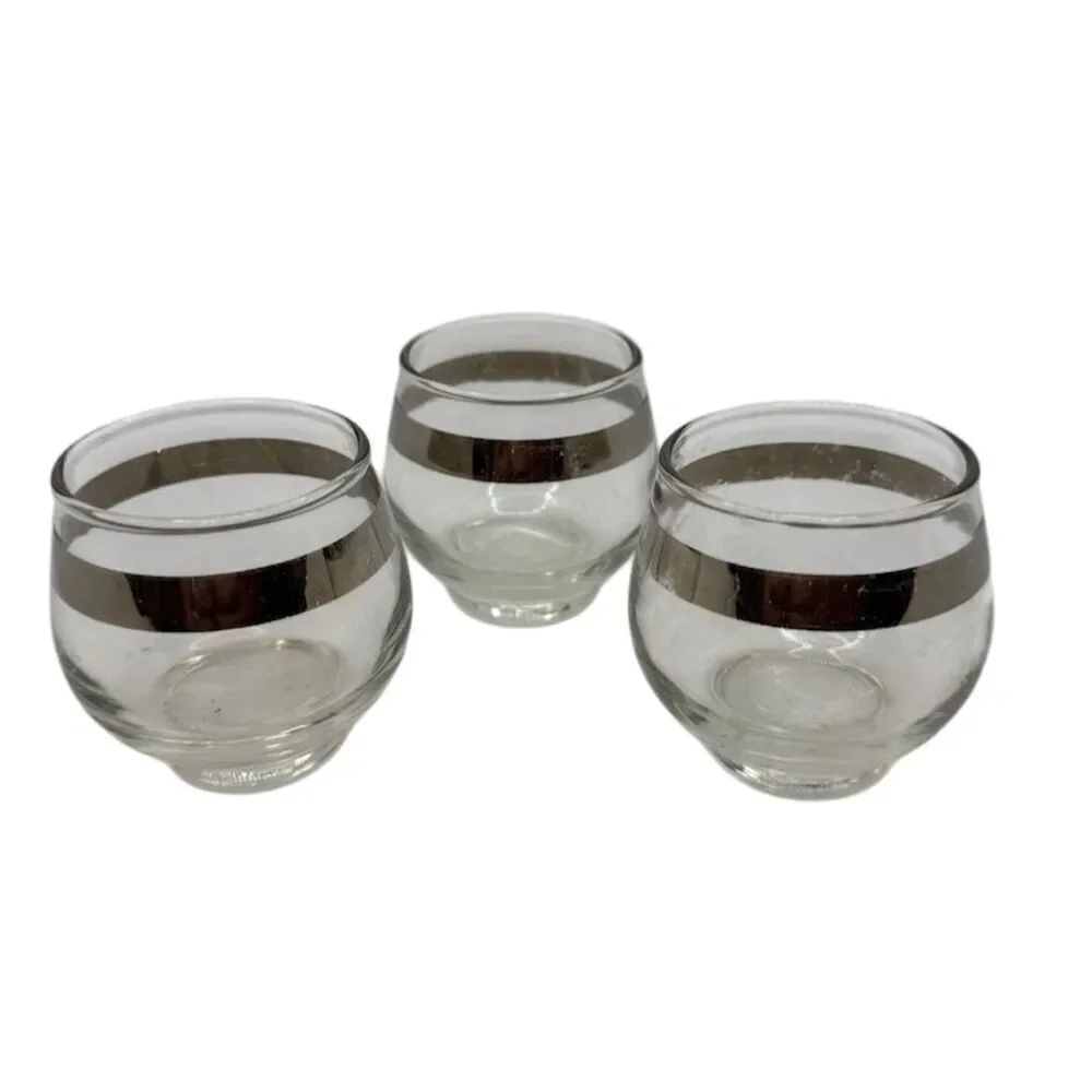 Libbey Roly Poly Glasses Set of 3 Silver Band Vintage