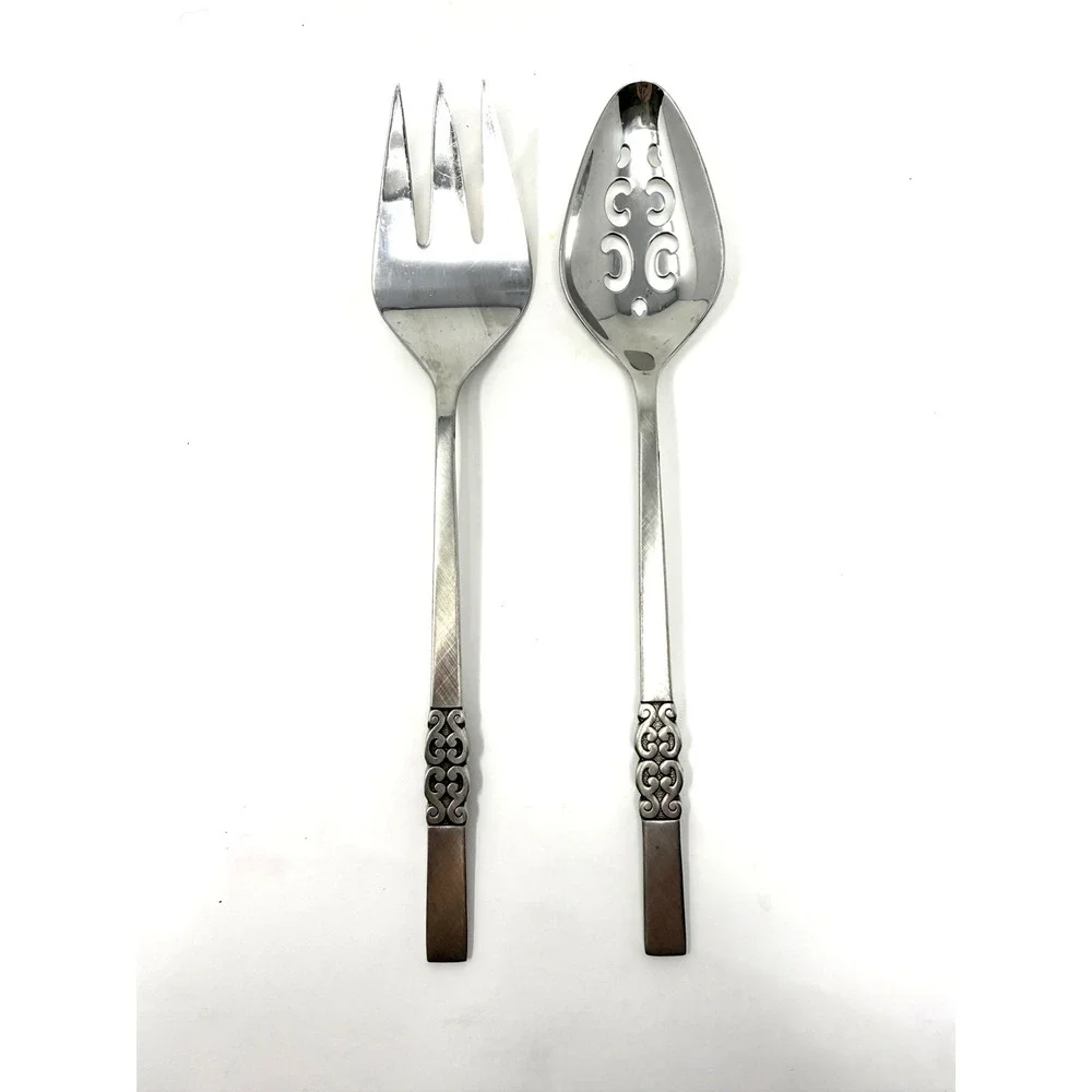 International Stainless Deluxe Danish Scroll Salad Serving Set Fork Spoon