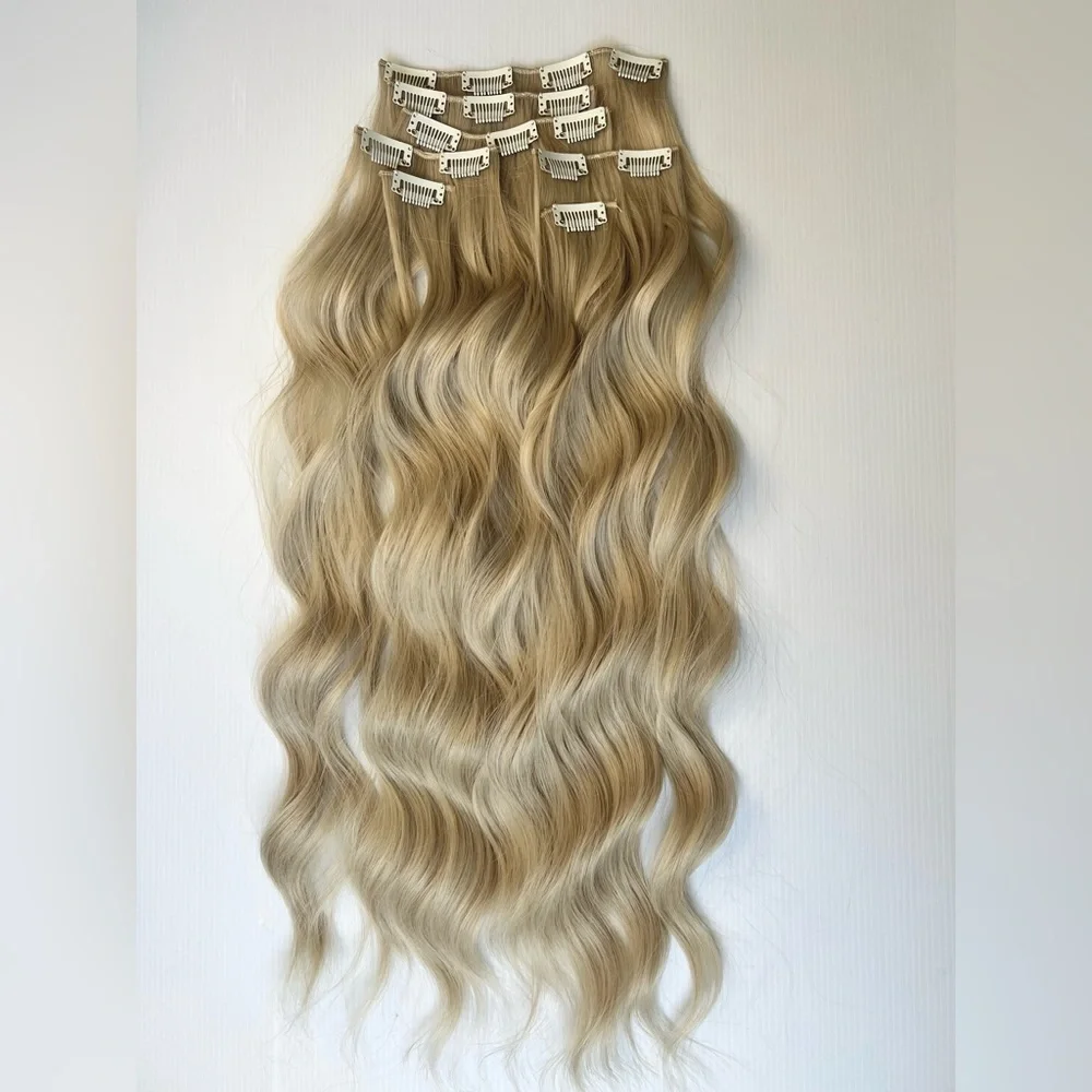 22 Inch Clip in Hair Extensions Light Blonde - Water Wave hair style #613