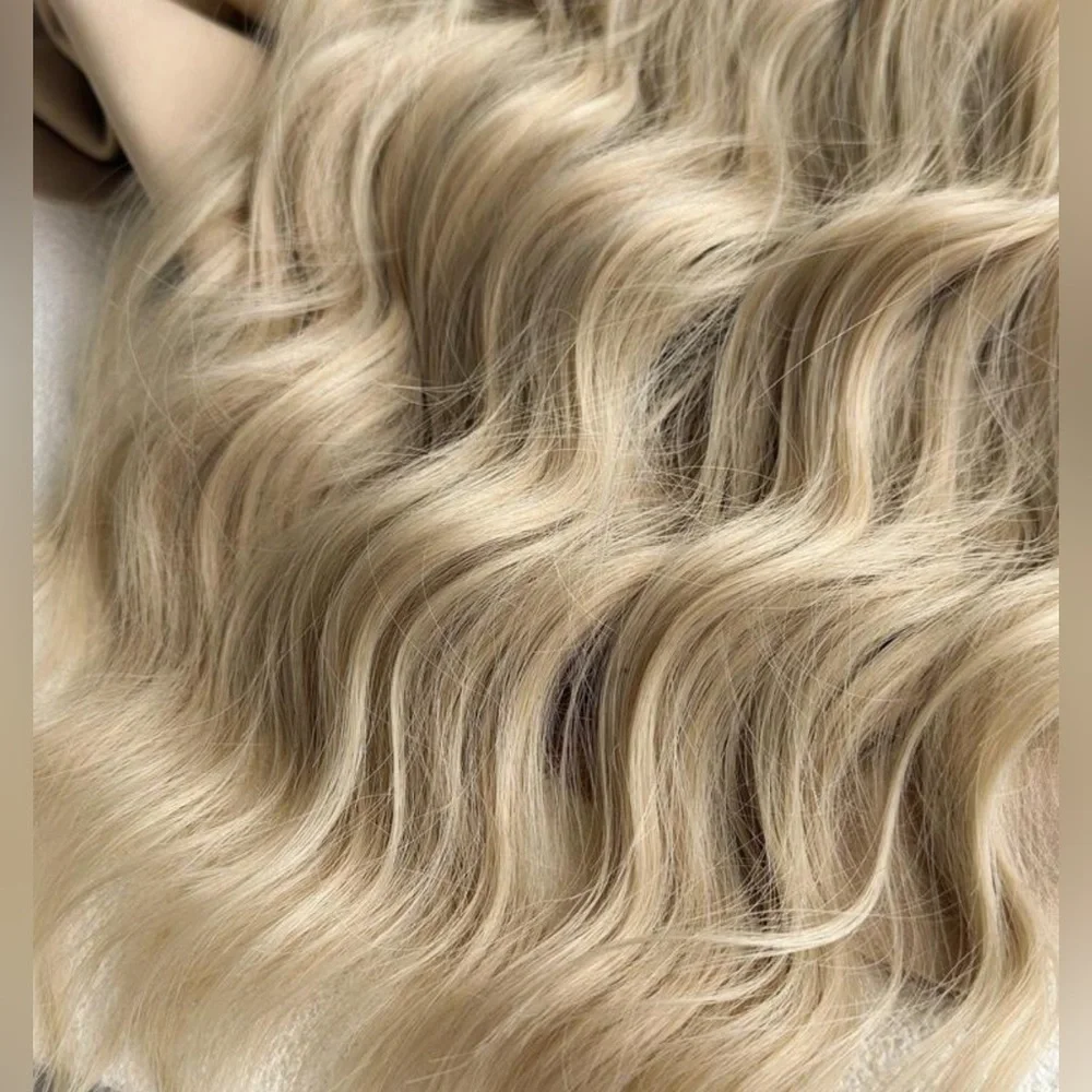 22 Inch Clip in Hair Extensions Light Blonde - Water Wave hair style #613