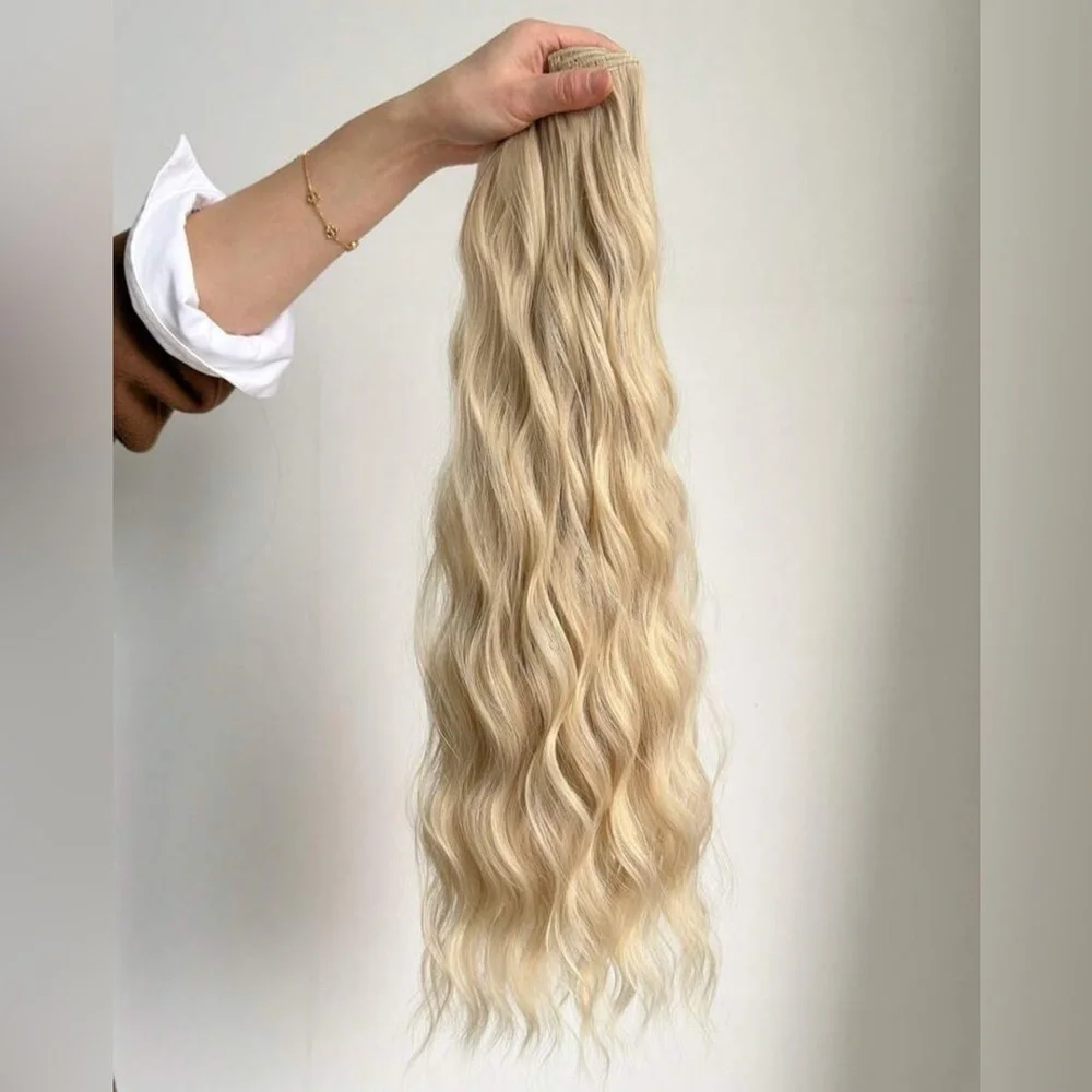 22 Inch Clip in Hair Extensions Light Blonde - Water Wave hair style #613