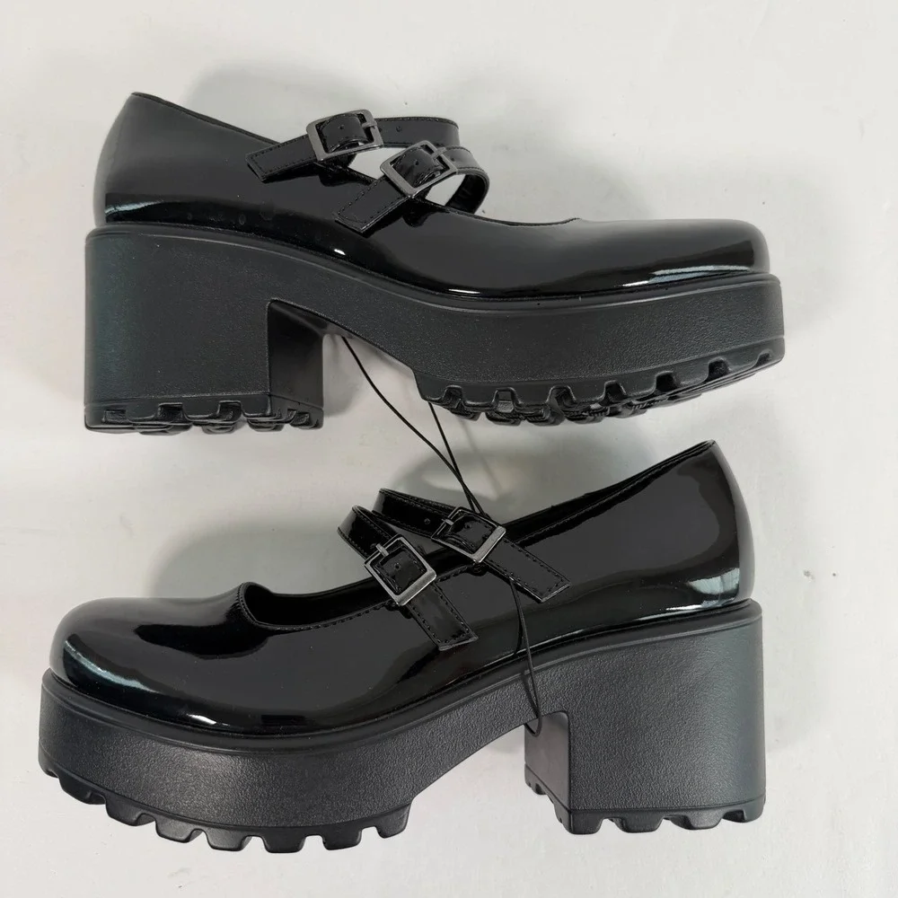 NWOT Black Patent Mary Jane Platform Heels 8 Goth Chunky Lug Shoes Whimsigoth