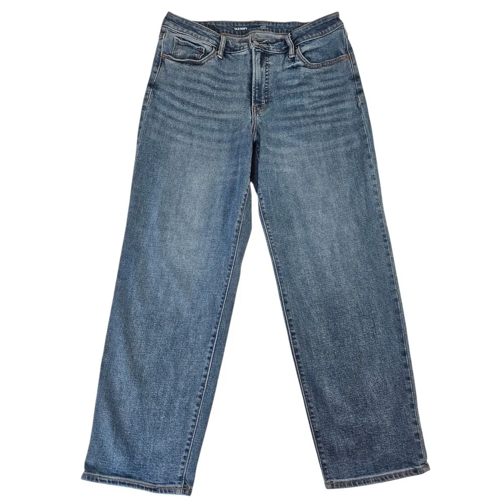 Old Navy OG Loose High Rise Jeans Womens 14 Medium Wash Straight Leg Denim