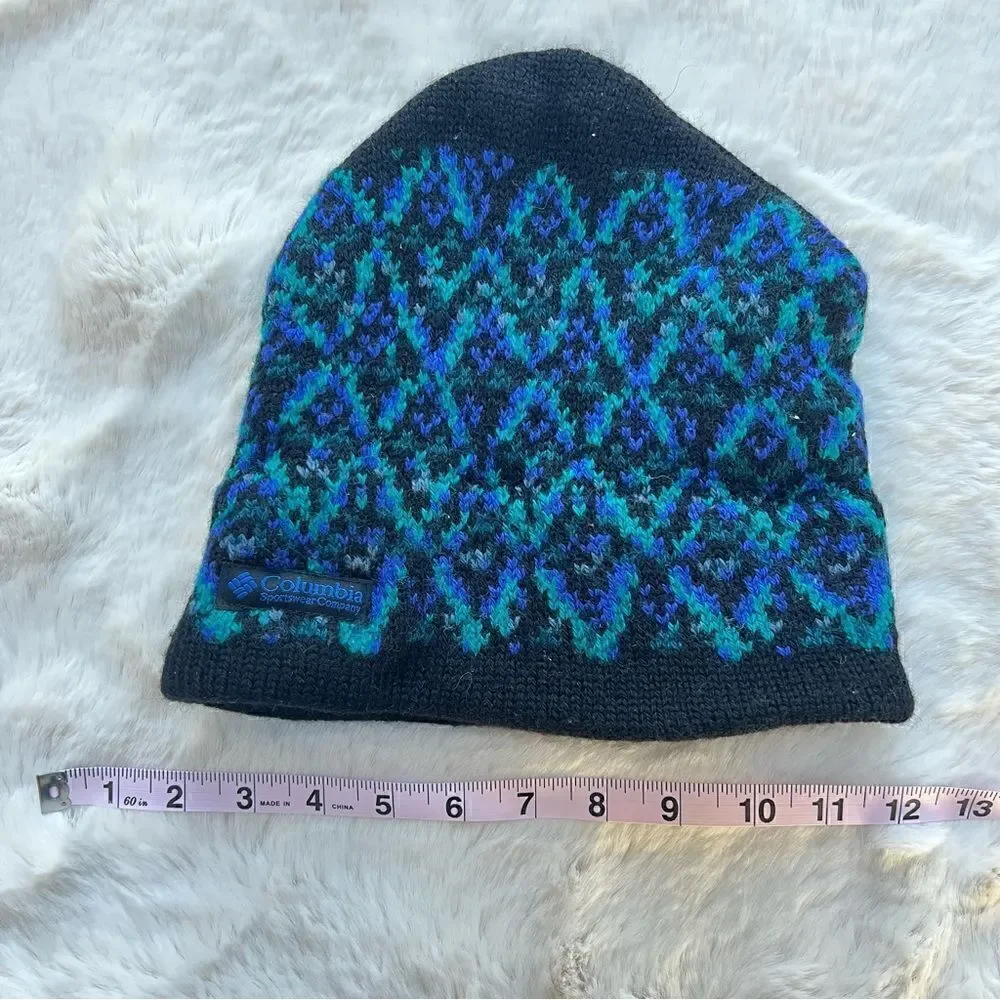 Vintage 80s Columbia Sportswear Beanie Hat Knit Fair Isle 100% Wool MadeInCanada