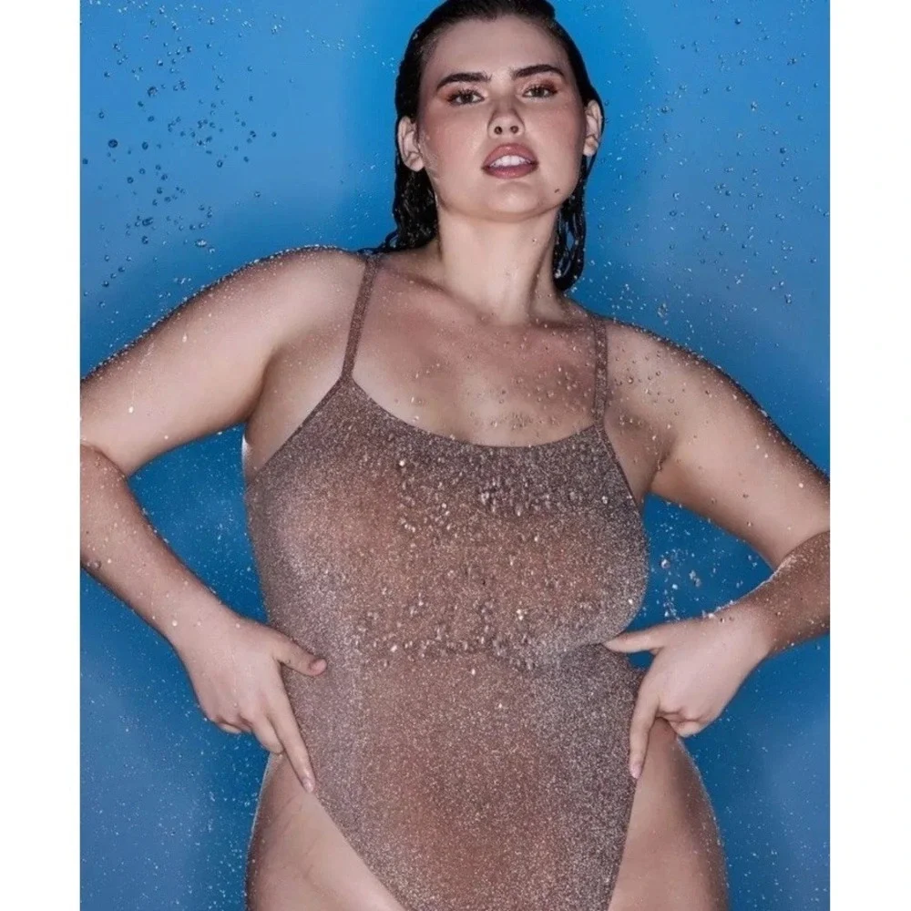Skims Swim Nickel Silver Glitter One Piece Swimsuit Women's 4X NEW WITH TAGS