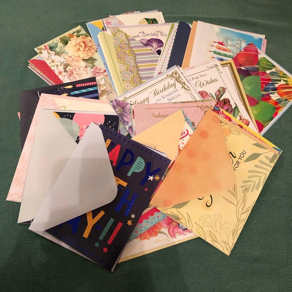Greeting cards birthday paper bundle 40 envelopes colorful multiple designs lot
