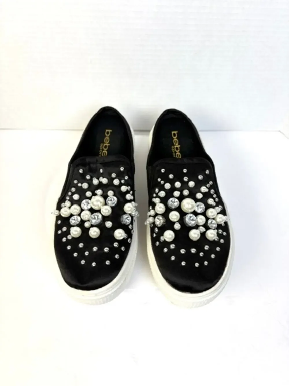 Bebe Sport Fynch Pearl Rhinestone Platform Slip On Sneakers Black Sz 6 Glam Girl