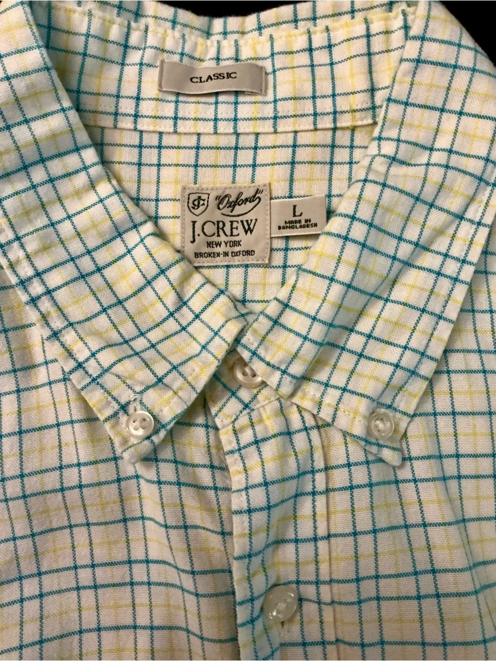 J. Crew Classic Fit Broken In Oxford Button Down Shirt Large Blue Yellow Plaid