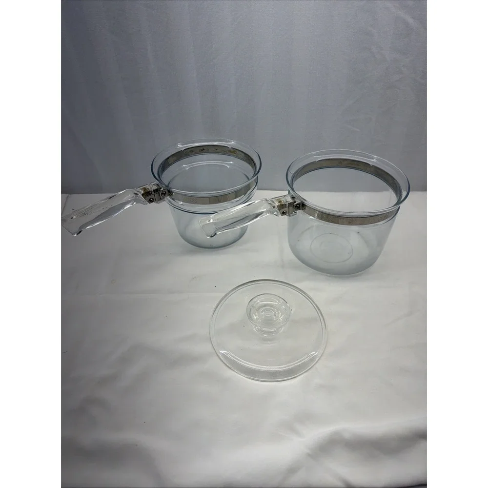Pyrex Flameware Double Boiler Vintage 6283 Complete 2 Pots & Lid 1.5 qt