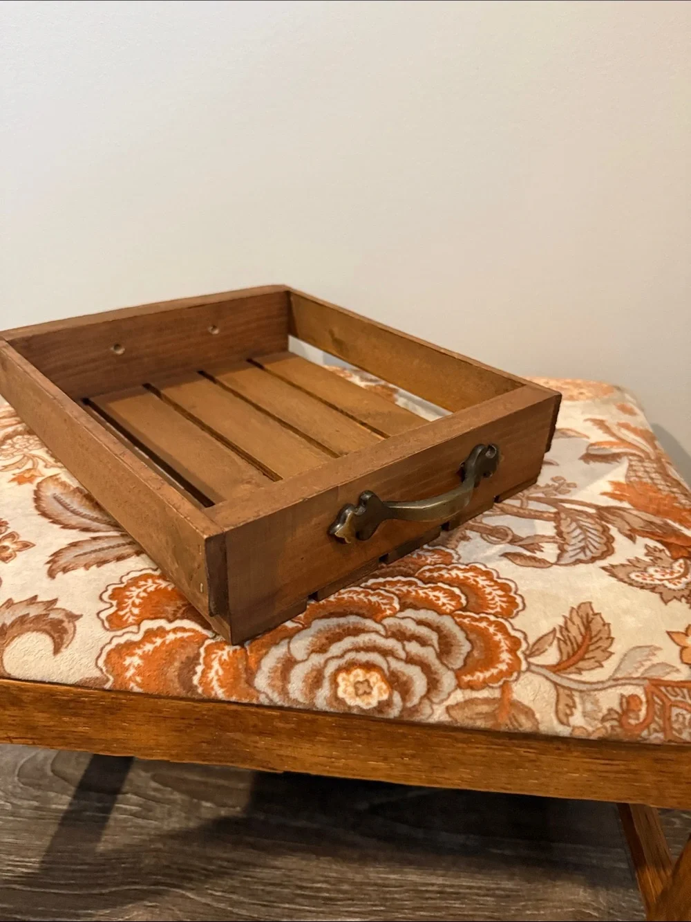 Rustic Farmhouse Wood Serving Tray w/ Metal Handles Coffee Table Decor