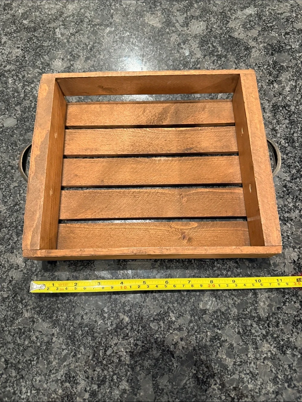 Rustic Farmhouse Wood Serving Tray w/ Metal Handles Coffee Table Decor