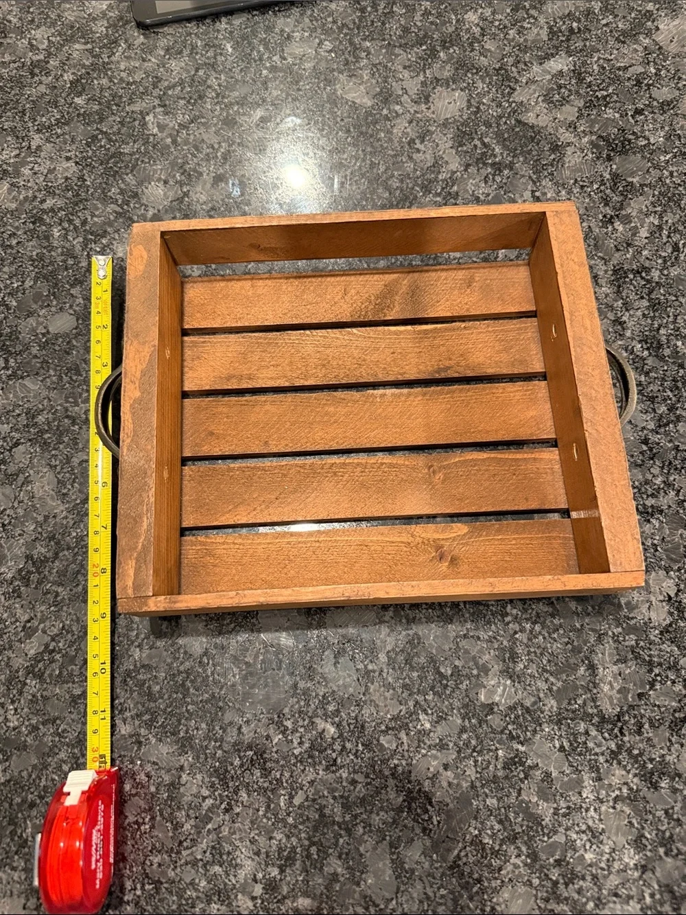 Rustic Farmhouse Wood Serving Tray w/ Metal Handles Coffee Table Decor