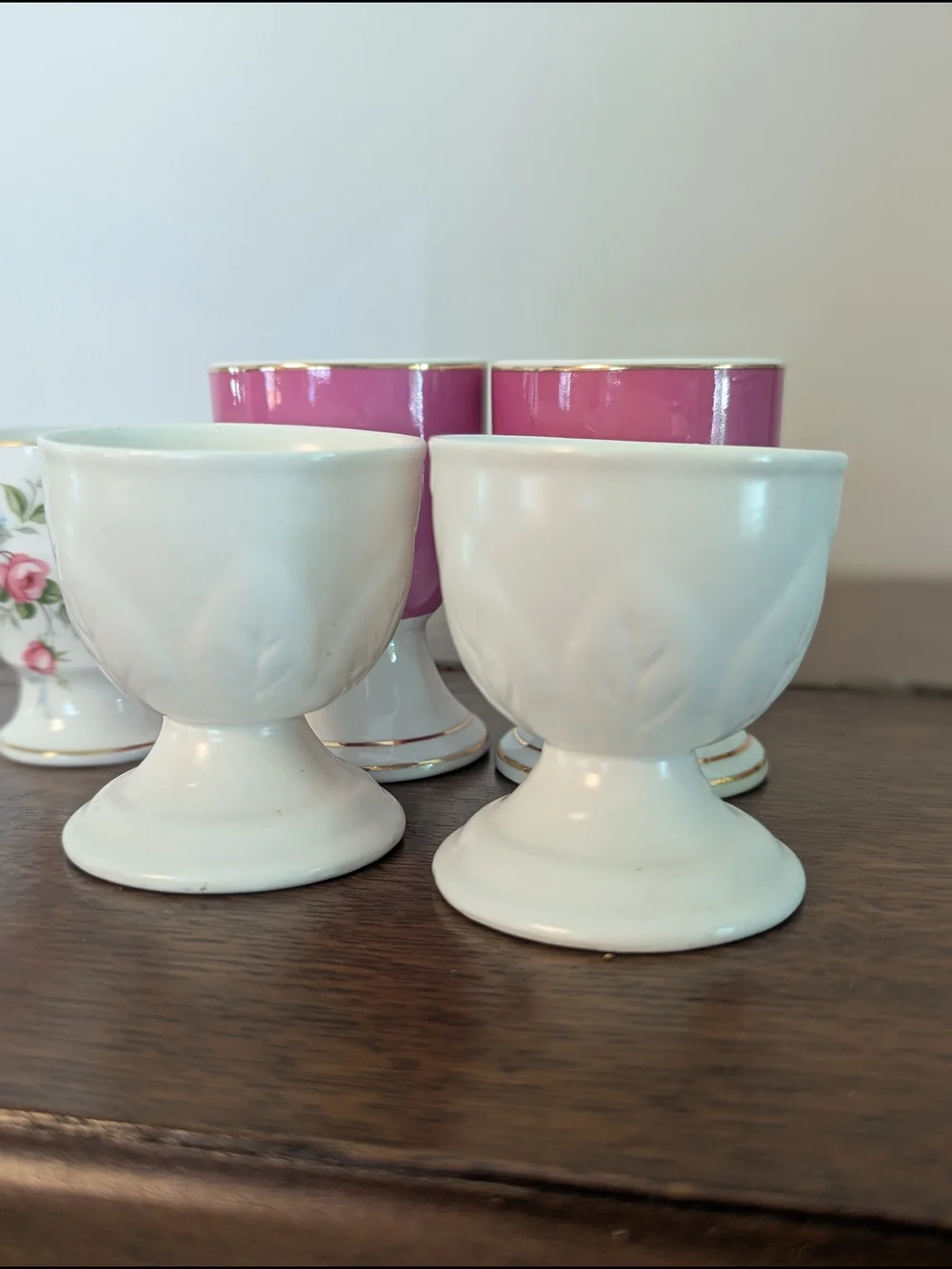 Egg Cups Aynsley Grotto Rose Fine Bone China & Vintage Curated Set of 5