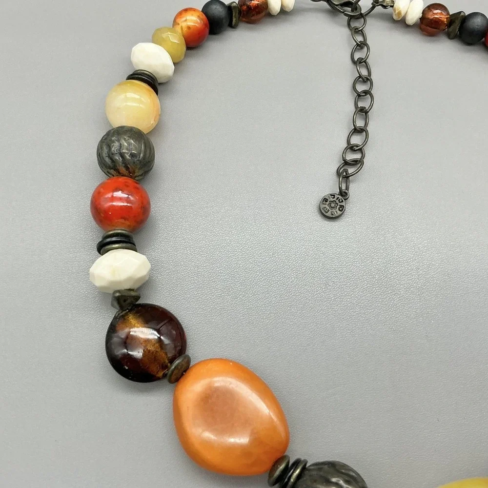 Necklace Chunky Beaded Multicolor Resin Statement Lobster Clasp Adjustable Boho