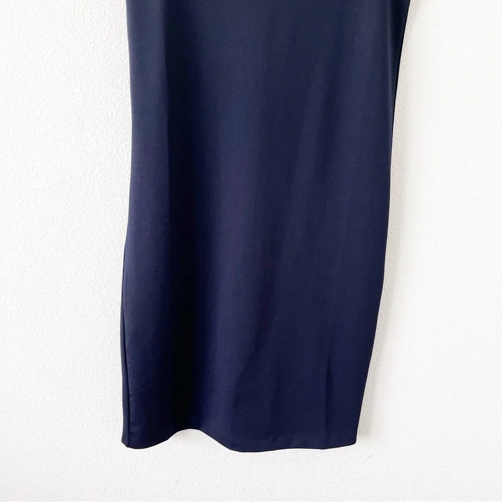 Stile Benetton Navy Lace Accent Sleeveless Workwear Minimalist Sheath Dress