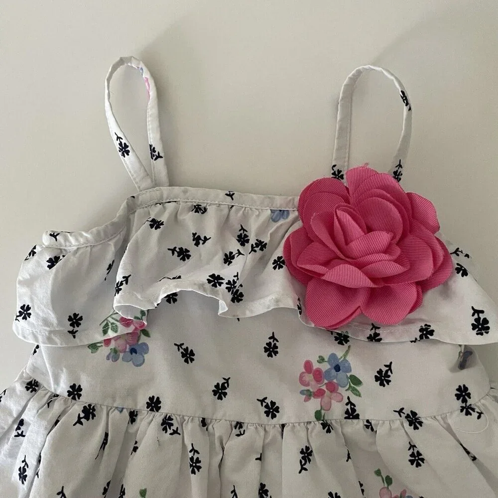 Janie and Jack Baby Girls Dress White with Pink Flowers Size 18 to 24 Months