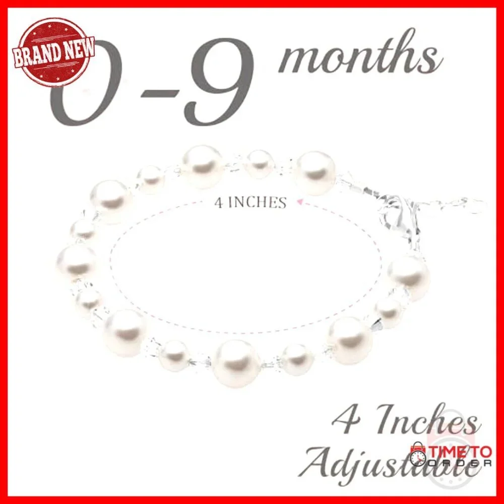 Sterling Silver Baby Bracelet with Pearls & Crystals, Newborn to Toddler
